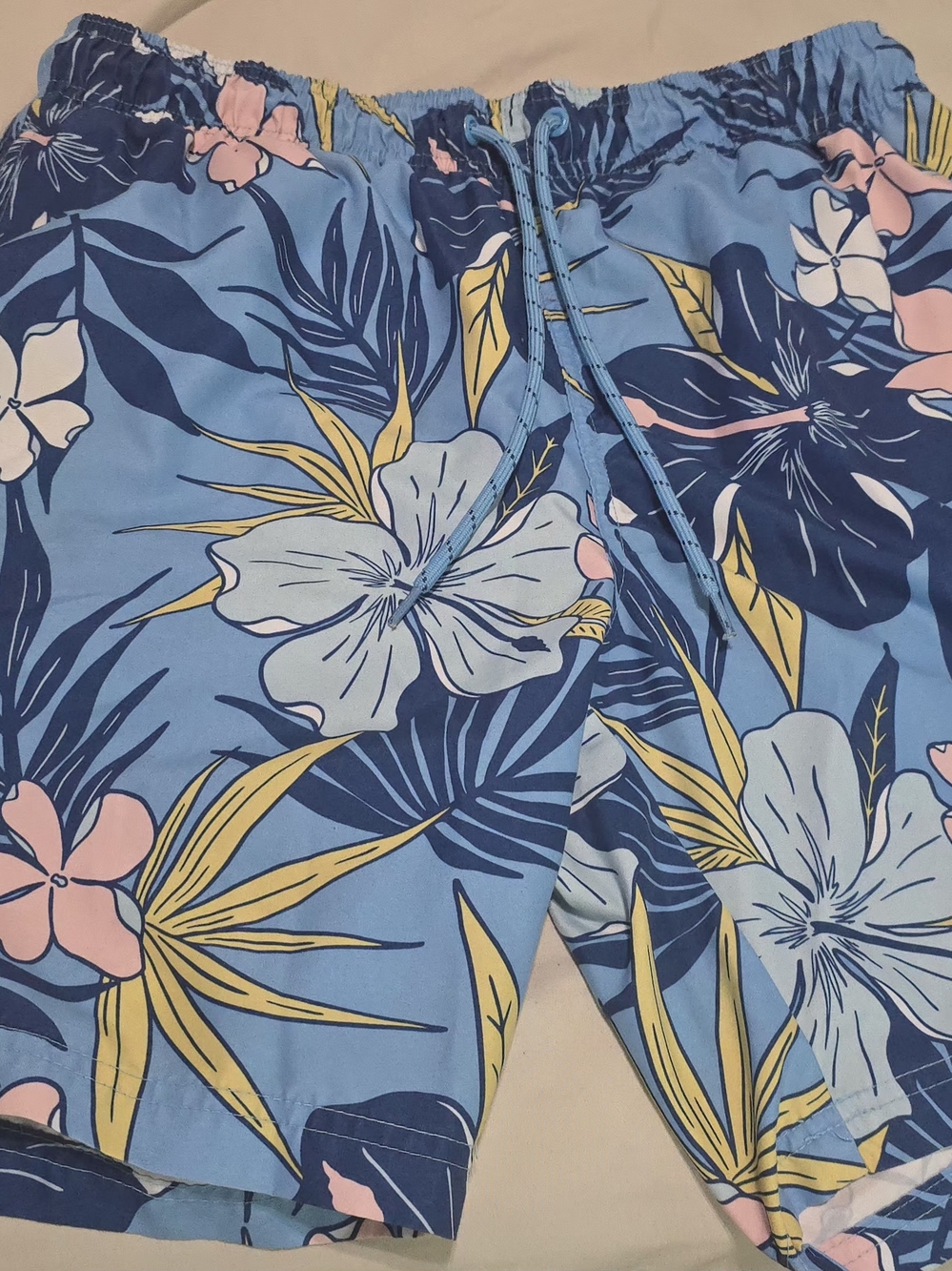 Light Blue Floral Men's Swim Trunks